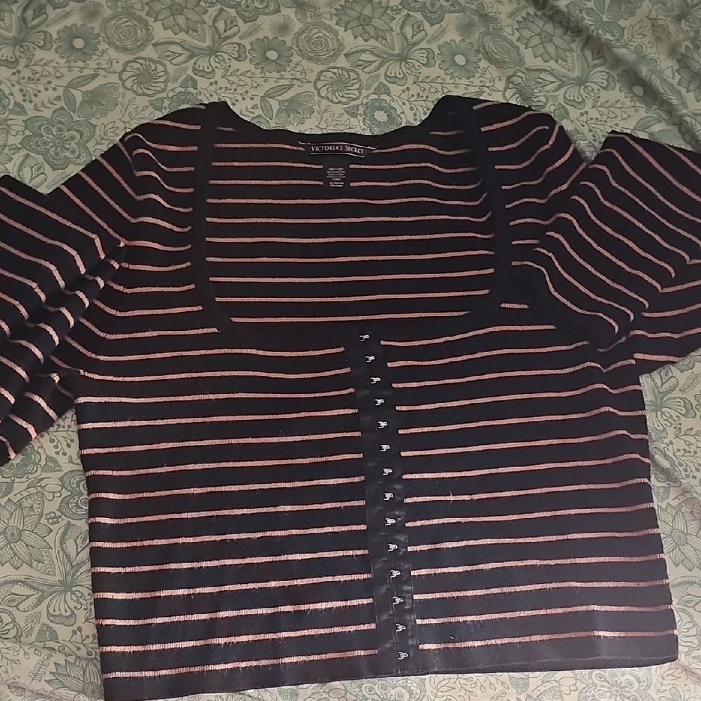 Victoria's Secret Black and Pink Striped Blouse